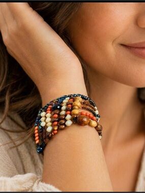 Beaded Boho Spiral Bracelet Jewel Toned Women's​